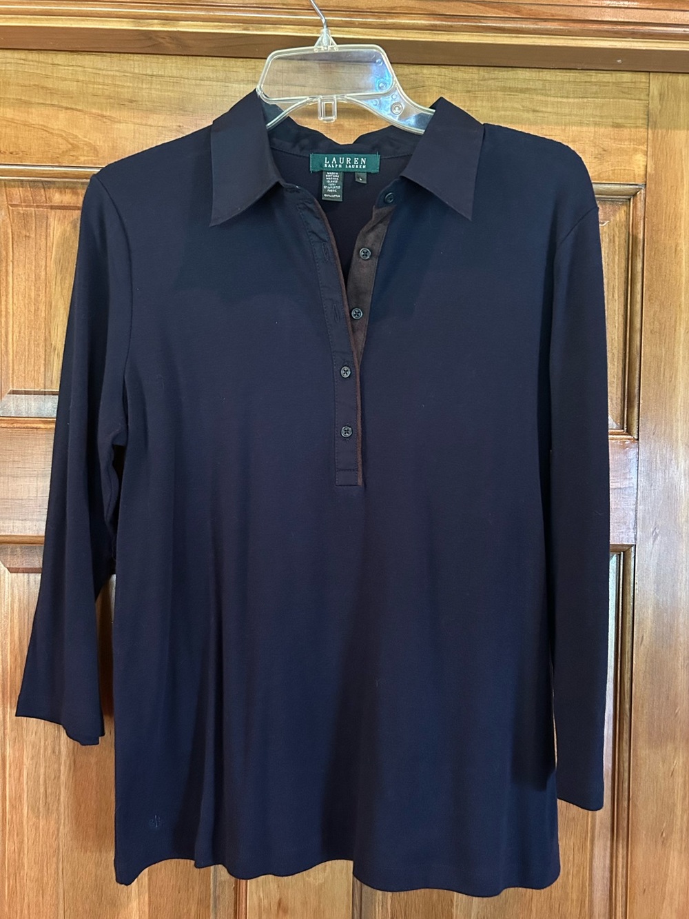 NWOT Lauren Ralph Lauren Navy 3/4 Sleeve Polo Top